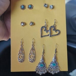 Mixed Silver-Tone and Turquoise Enamel Women's Earring Set